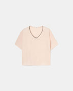 T-shirt col V en lin nude_5