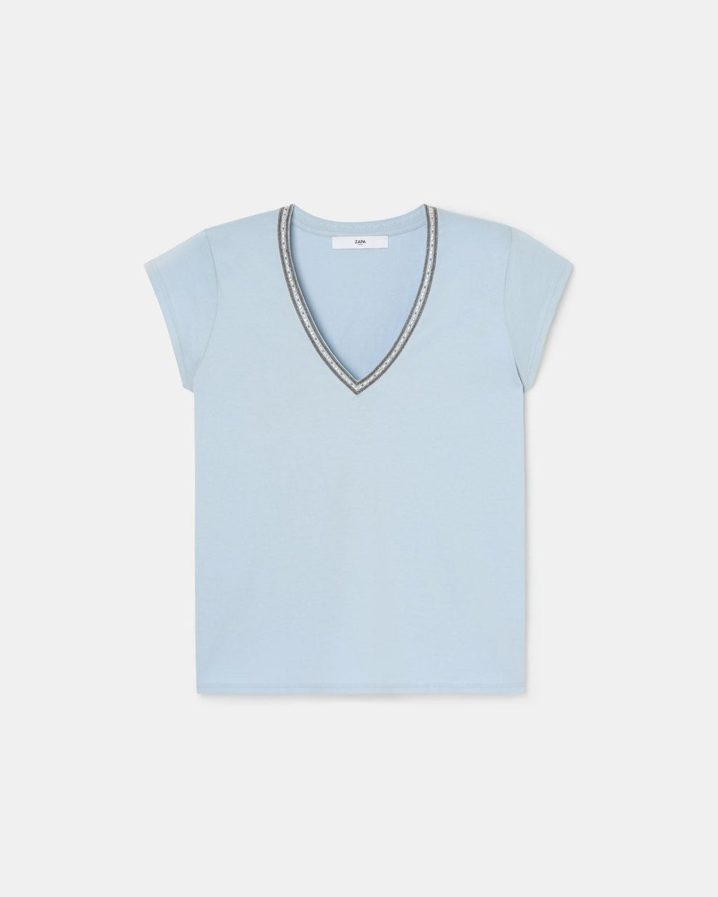 Tee-shirt col V bleu ciel_5