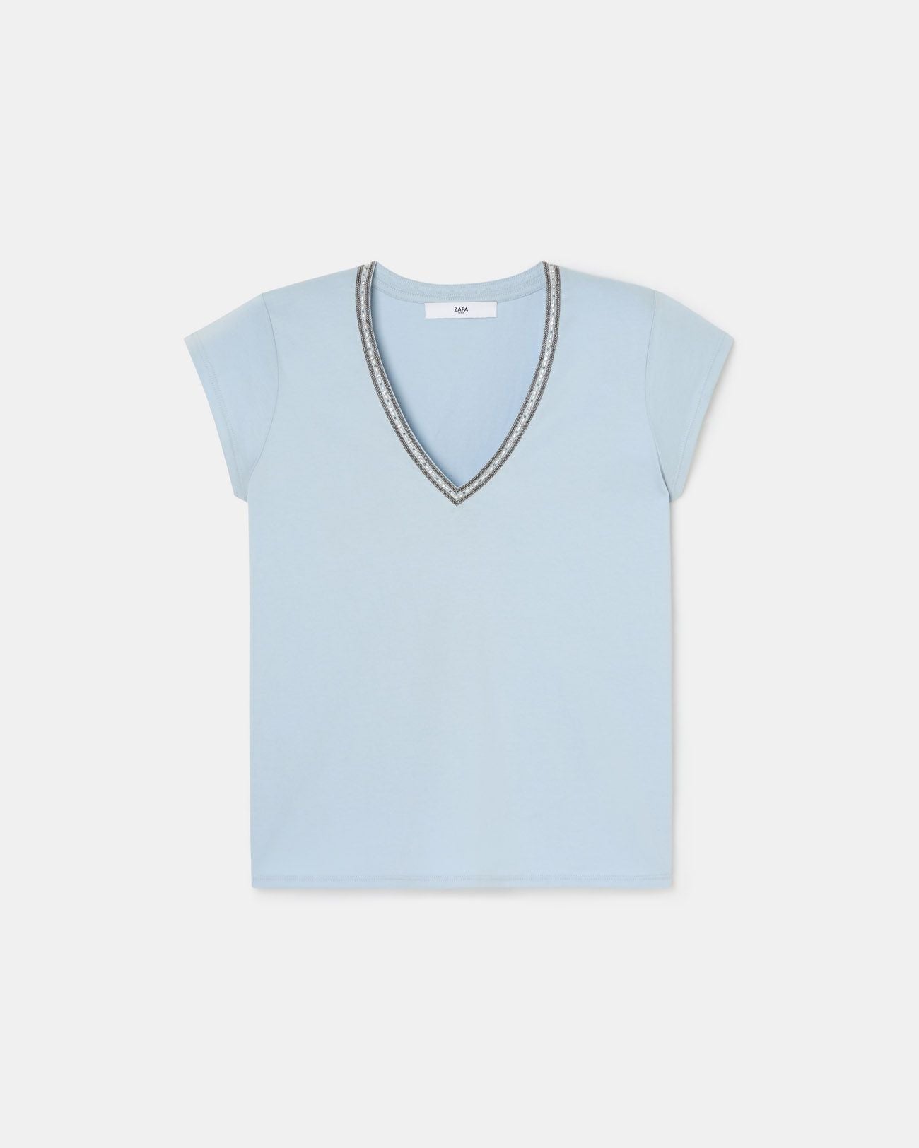 Tee-shirt col V bleu ciel_5
