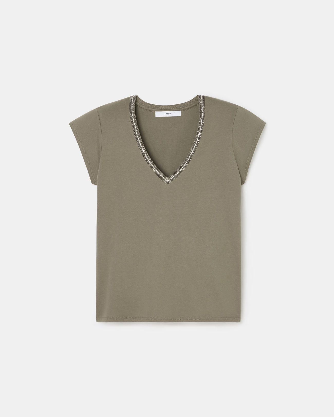 Tee-shirt col V kaki_5