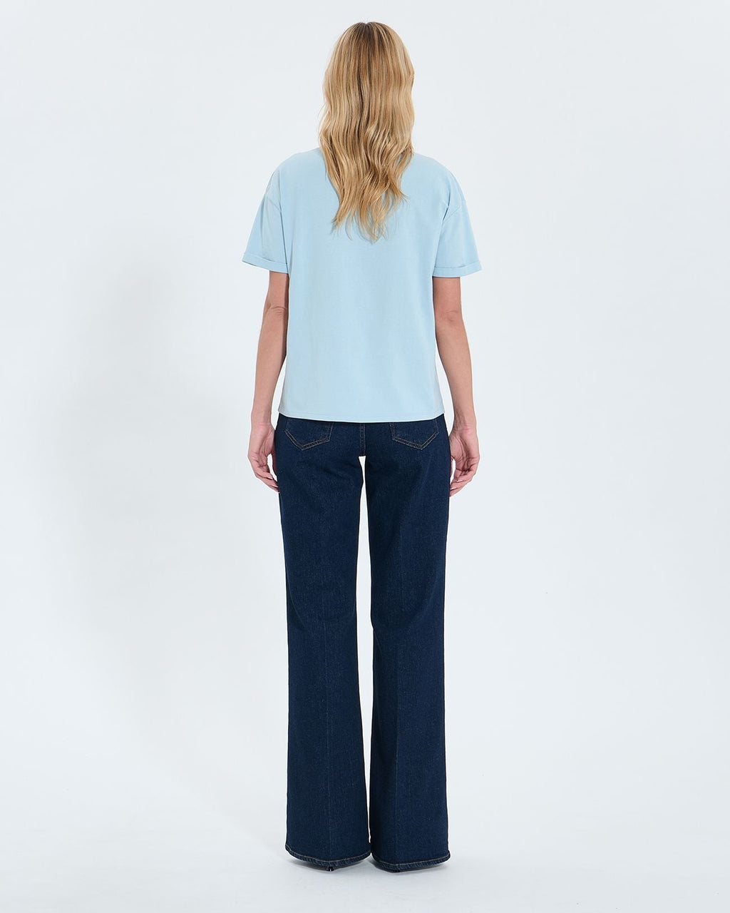 Tee-shirt ajusté en coton bleu ciel_3