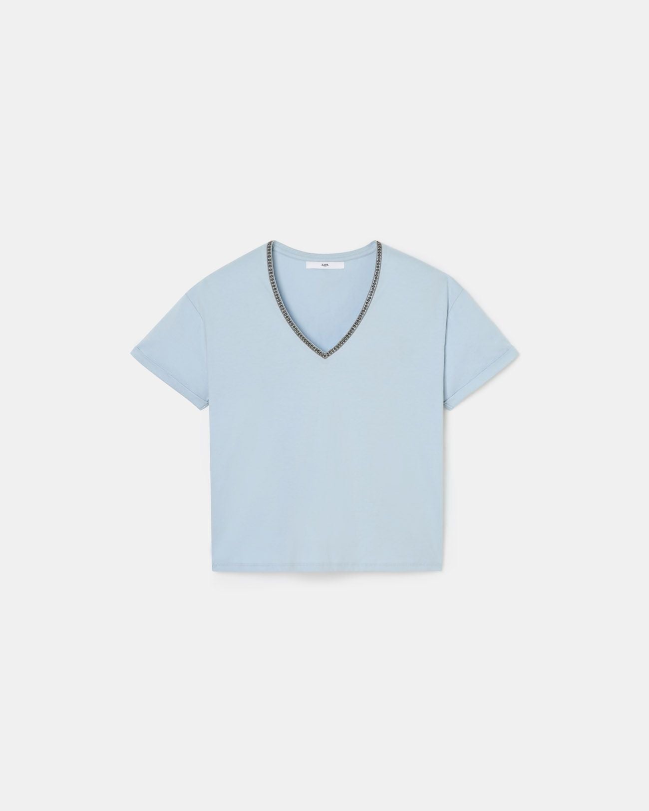Tee-shirt ajusté en coton bleu ciel_5