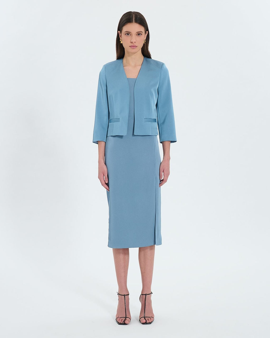 Veste courte satinée bleue_4