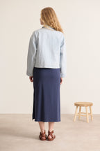 Blouson bleu en jean denim Garance Paris avec manches longues et poches avant collection été 2025