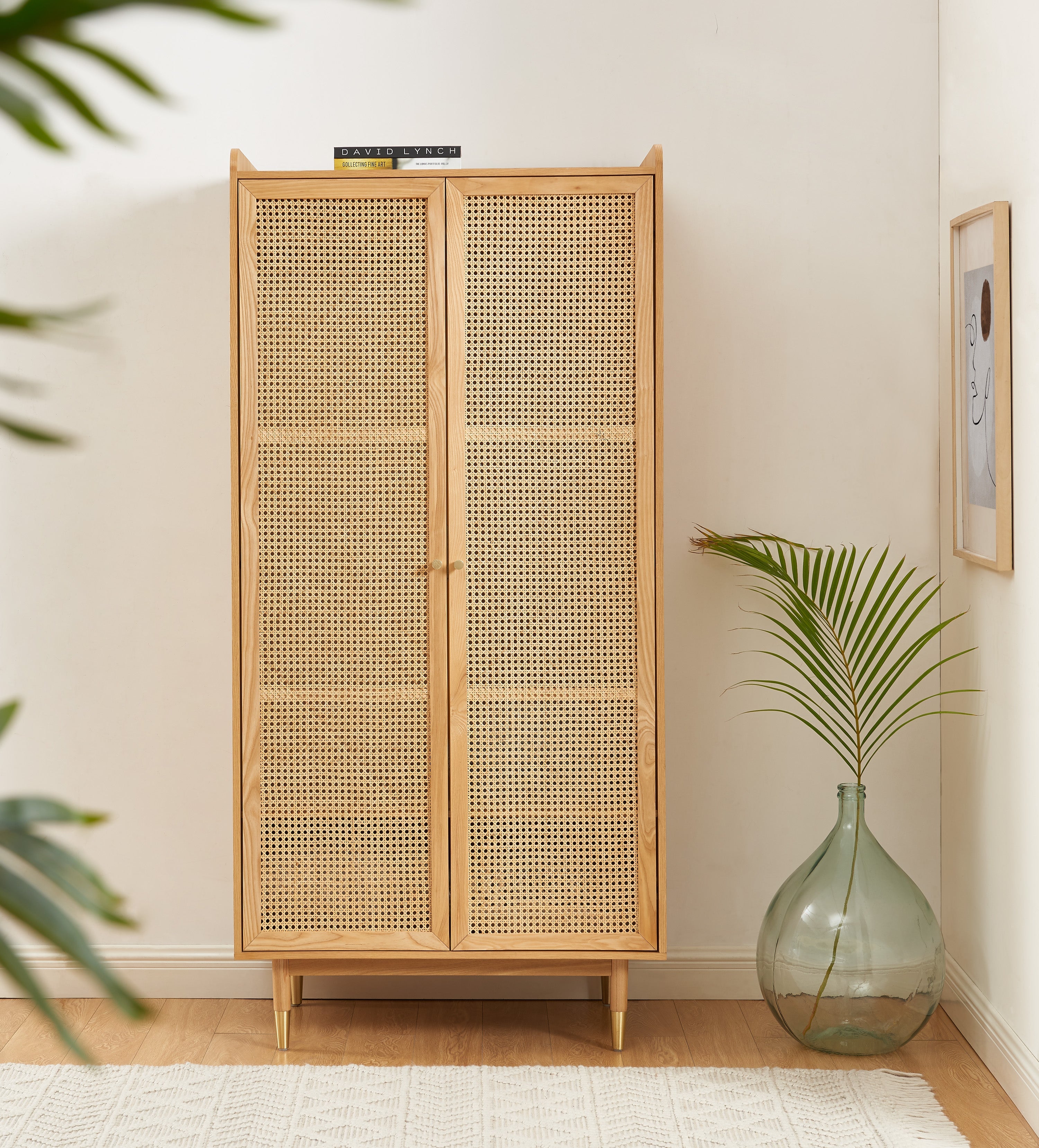 Armoire Leon - Placage Chêne Et Cannage Rotin 2 Portes