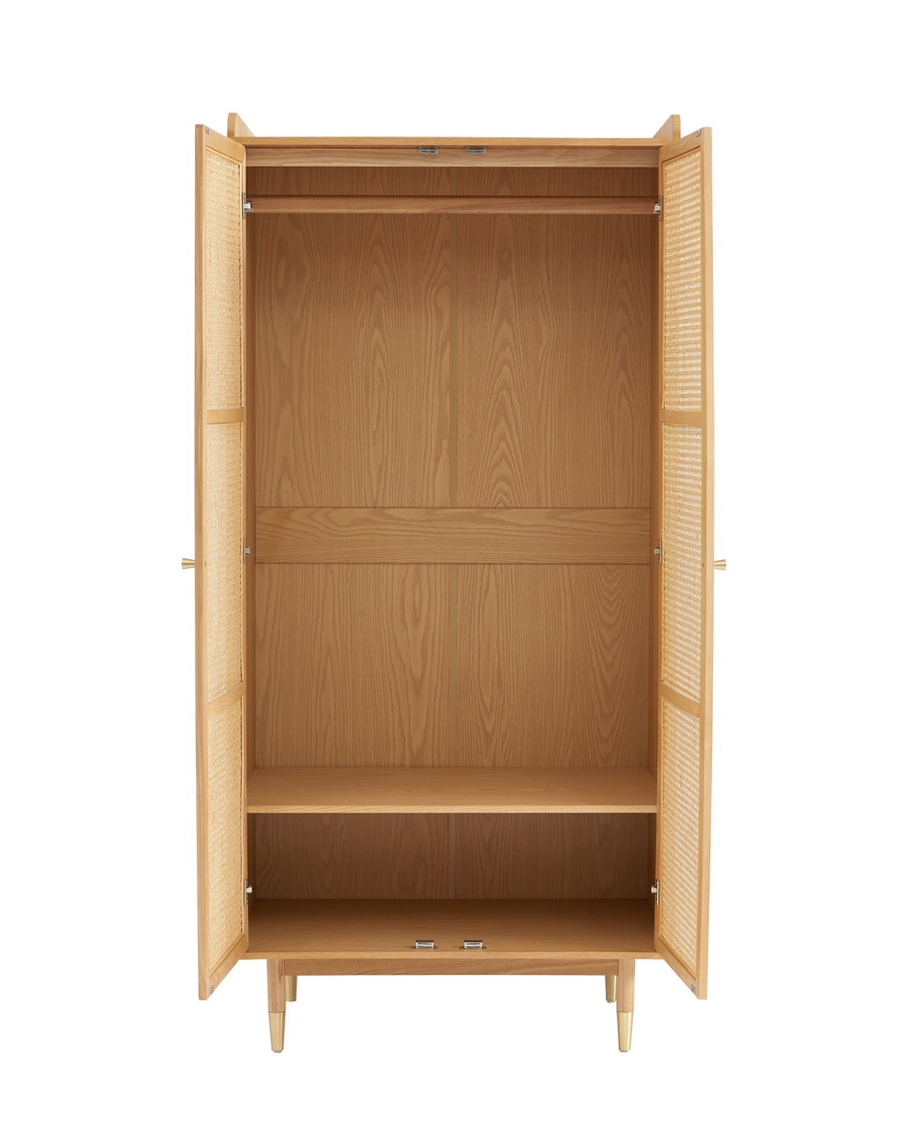 Armoire Leon - Placage Chêne Et Cannage Rotin 2 Portes