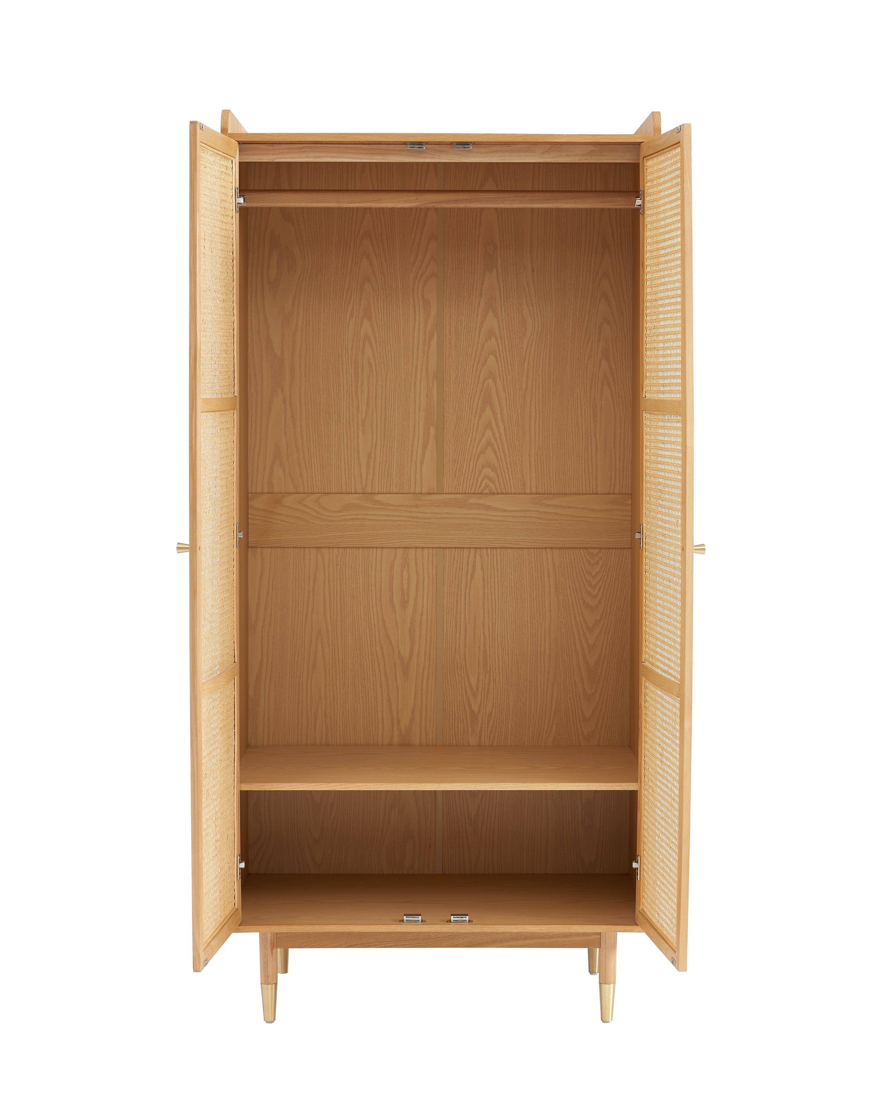 Armoire Leon - Placage Chêne Et Cannage Rotin 2 Portes