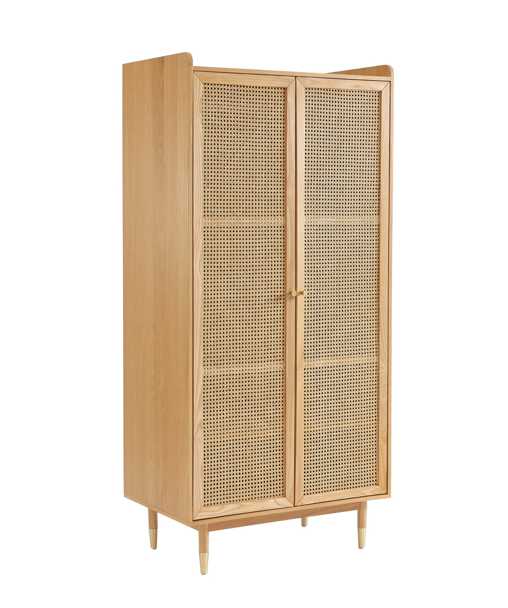 Armoire Leon - Placage Chêne Et Cannage Rotin 2 Portes