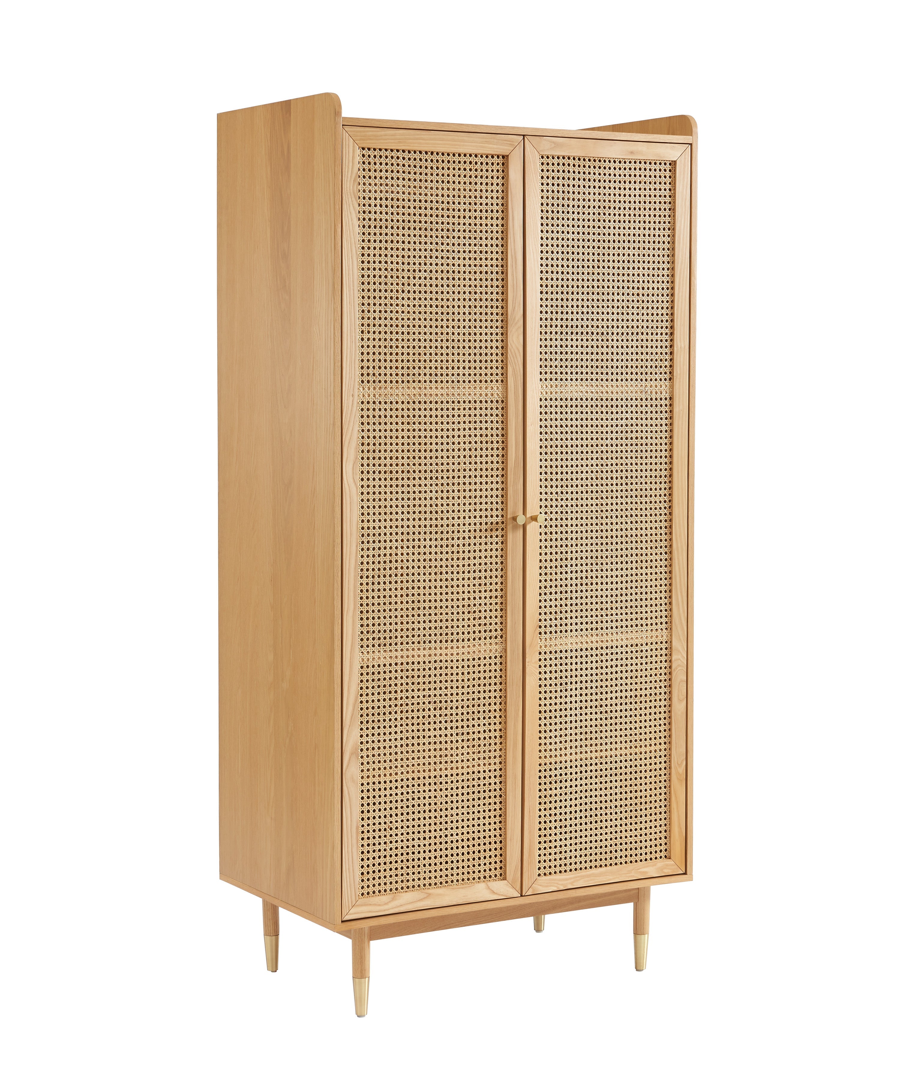 Armoire Leon - Placage Chêne Et Cannage Rotin 2 Portes