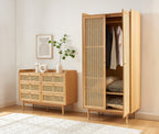 Armoire Leon - Placage Chêne Et Cannage Rotin 2 Portes