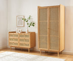 Armoire Leon - Placage Chêne Et Cannage Rotin 2 Portes