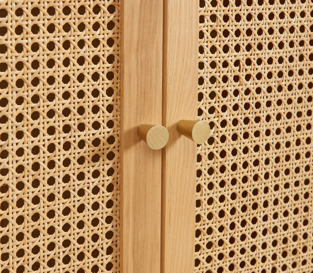 Armoire Leon - Placage Chêne Et Cannage Rotin 2 Portes