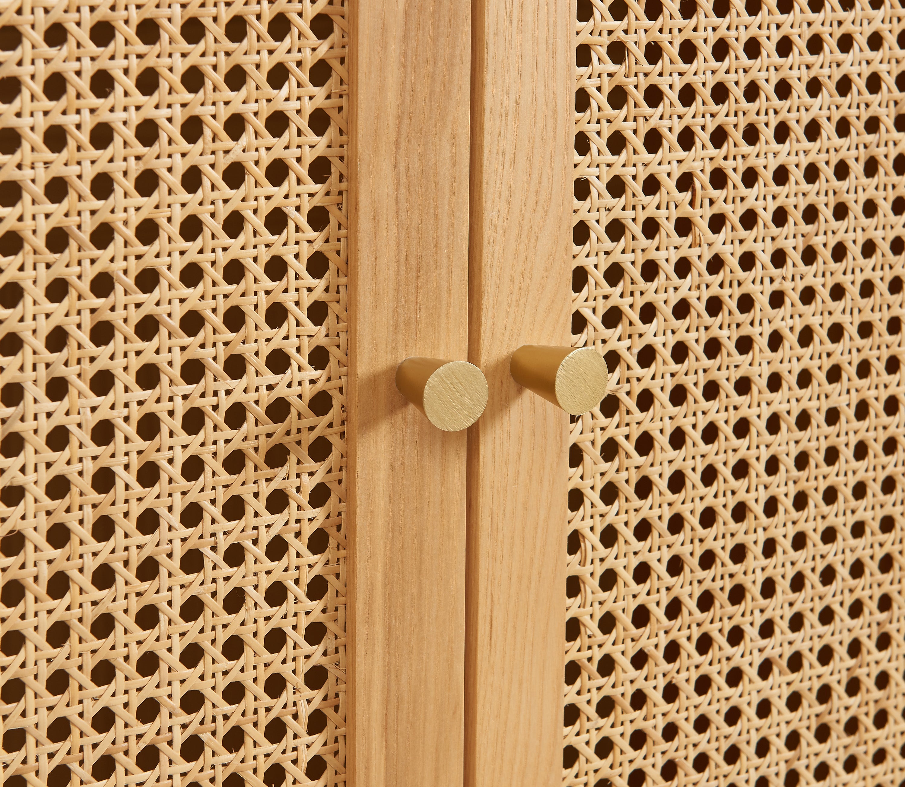 Armoire Leon - Placage Chêne Et Cannage Rotin 2 Portes