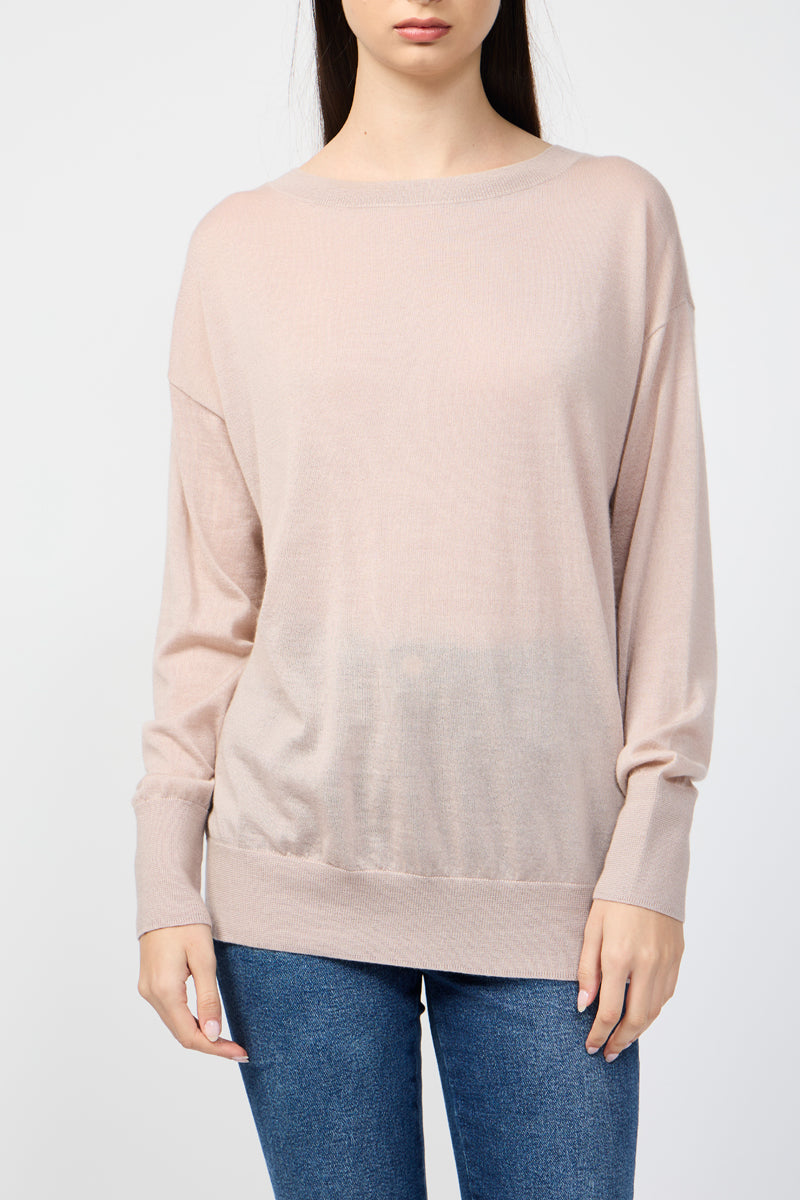 Pull Léger En Cachemire À Col Rond - Rose Poudré - Femme