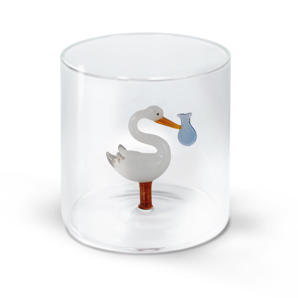 Monterey - Lot De 2 Gobelets Cigogne Porte-Bébé Bleus - Verre Borosilicate - 250ml