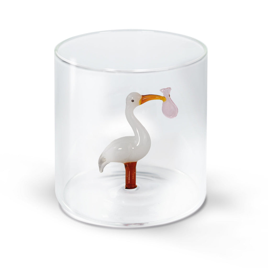 Monterey - Lot De 2 Gobelets Cigogne Porte-Bébé Roses - Verre Borosilicate - 250ml