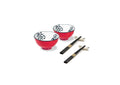 Set De 2 Petits Bols, Extérieur Mat Unicolore Et 2 Paires De Baguettes - Fuchsia