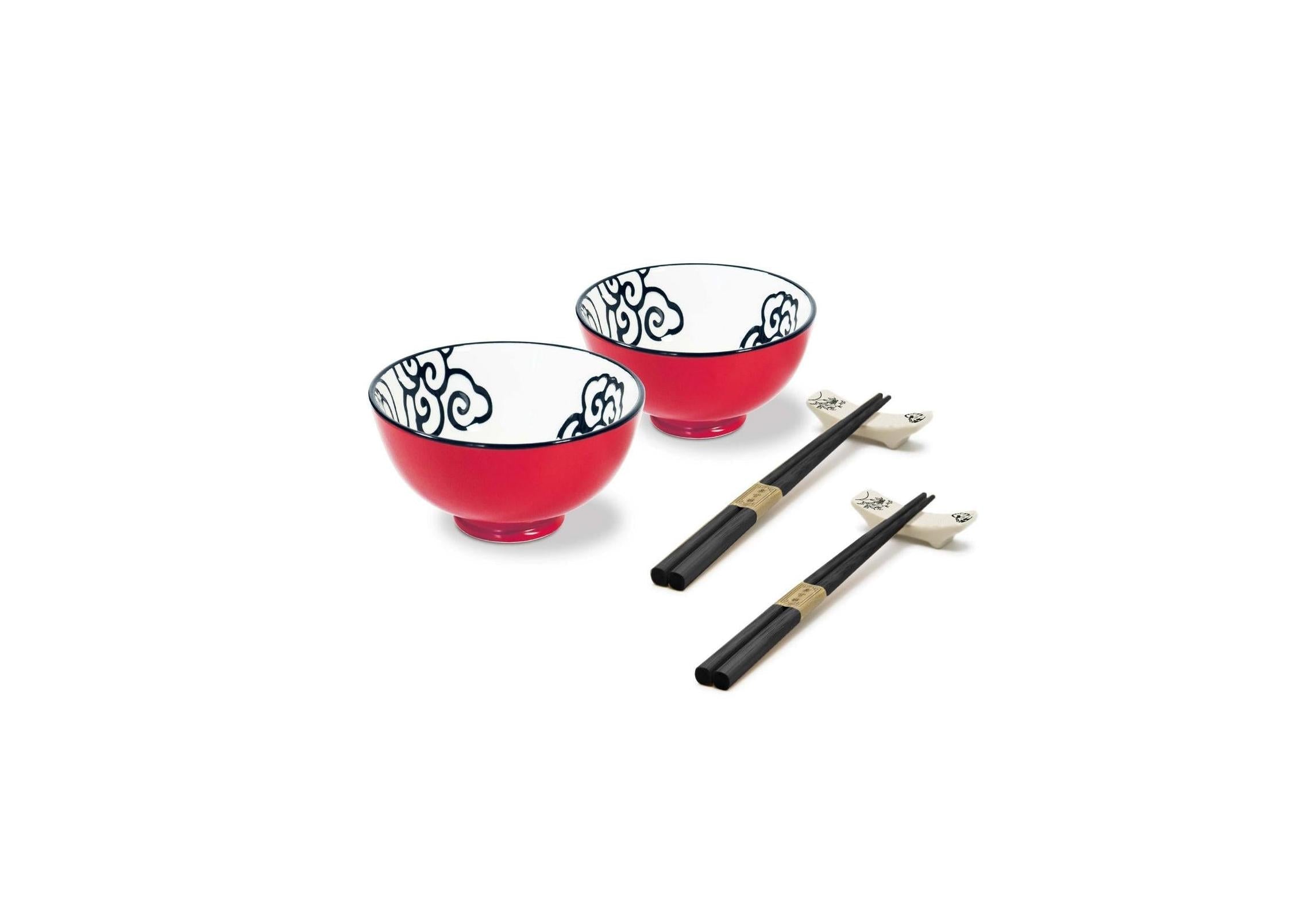 Set De 2 Petits Bols, Extérieur Mat Unicolore Et 2 Paires De Baguettes - Fuchsia