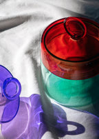 Olimpia - Lot De 2 Pots Avec Poignée Colorée À Anneau - Bleue Et Rouge - Verre Borosilicate - 1L