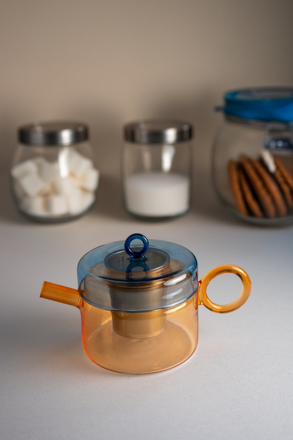 Olimpia - Théière Avec Poignée Colorée - Bleue Et Orange - Verre Borosilicate - 800ml