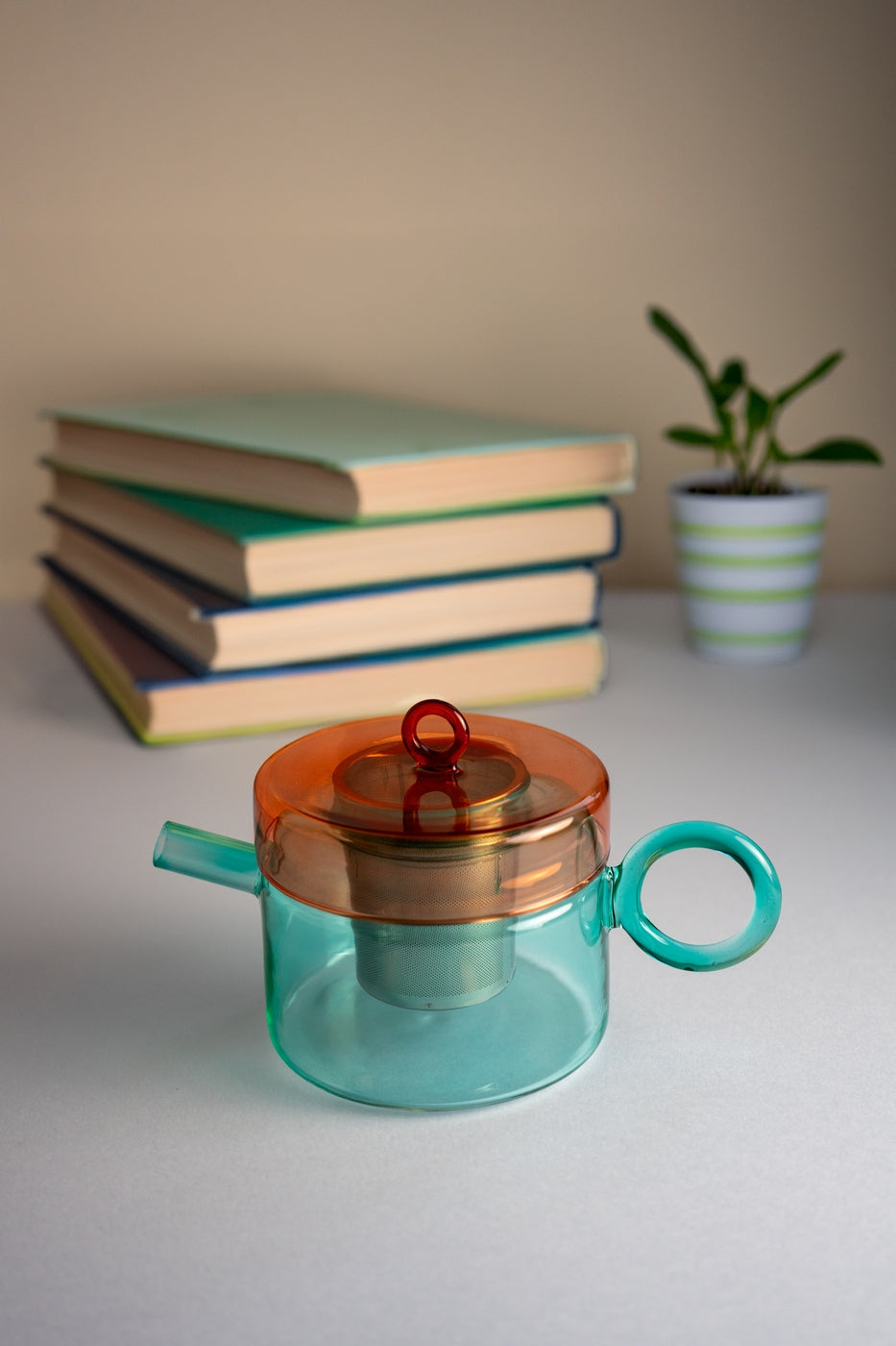 Olimpia - Théière Avec Poignée Colorée - Rouge Et Bleue Claire - Verre Borosilicate - 800ml