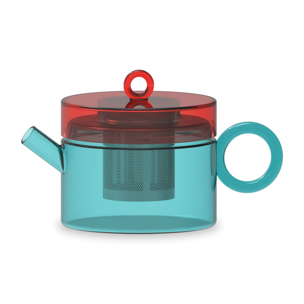 Olimpia - Théière Avec Poignée Colorée - Rouge Et Bleue Claire - Verre Borosilicate - 800ml