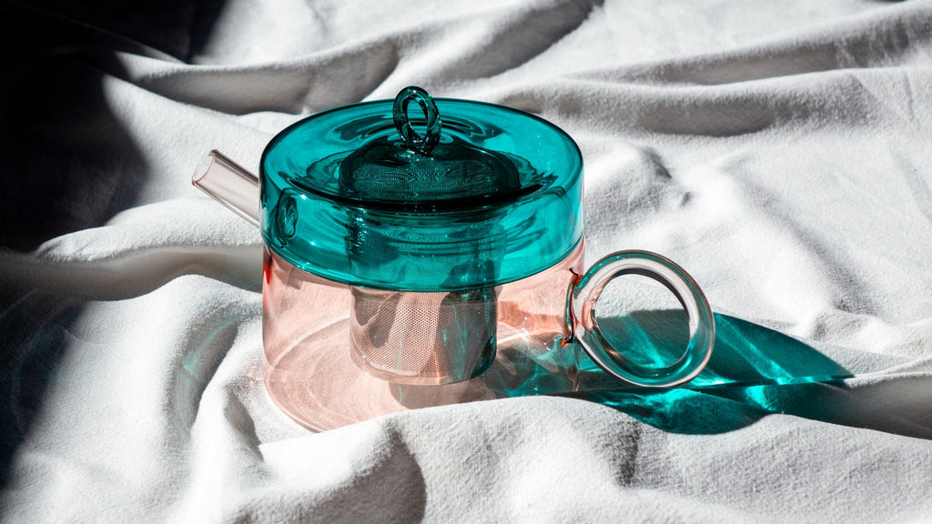 Olimpia - Théière Avec Poignée Colorée - Pêche Et Verte Pétrole - Verre Borosilicate - 800ml