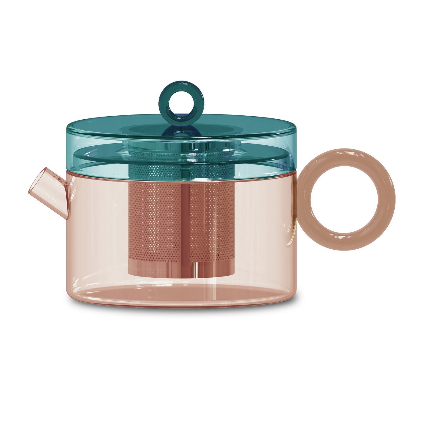 Olimpia - Théière Avec Poignée Colorée - Pêche Et Verte Pétrole - Verre Borosilicate - 800ml