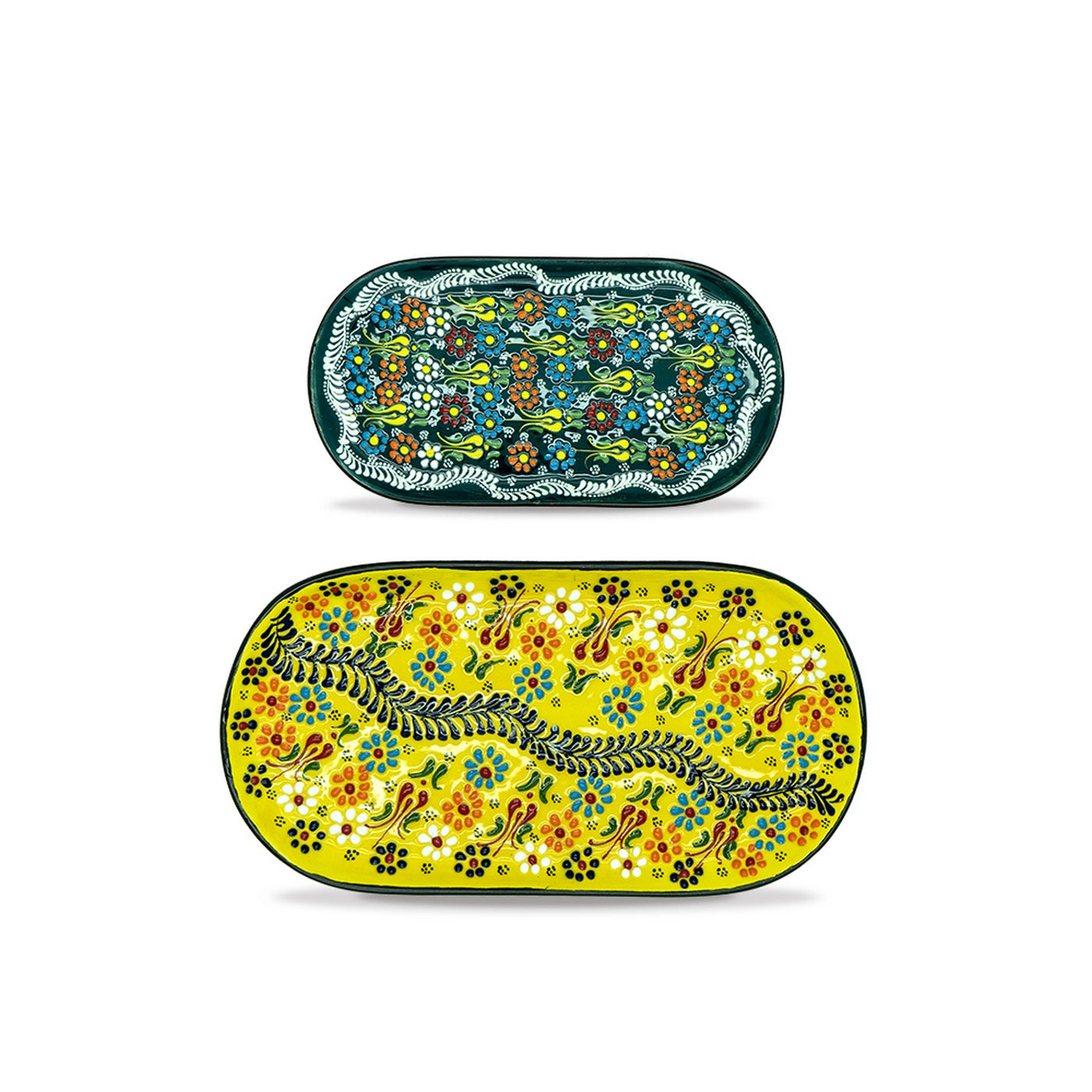 Istanbul - Lot De 2 Assiettes Ovales - Jaune Et Vert - Céramique