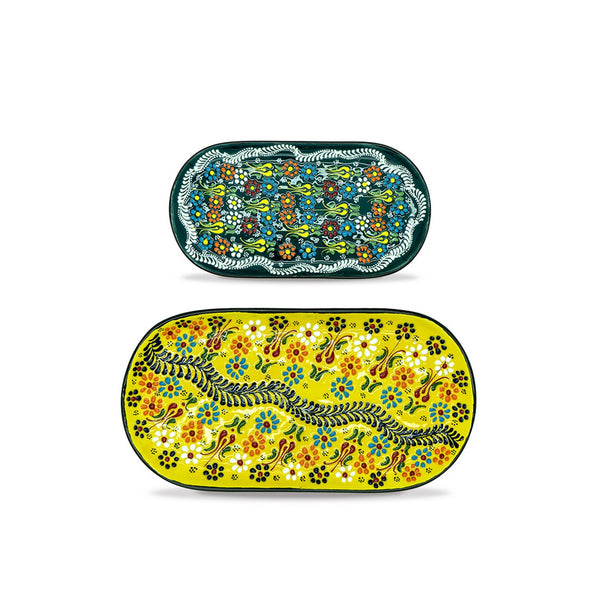 Istanbul - Lot De 2 Assiettes Ovales - Jaune Et Vert - Céramique