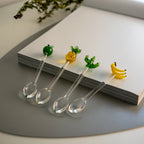 Monterey - Set De 4 Cuillères À Café Avec Décoration Pomme, Banane, Ananas Et Cactus - Verre Borosilicate