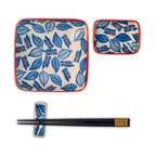 Pechino - Set De 2 Assiettes, 2 Bols Et 2 Jeux De Baguettes - Bleu - Céramique