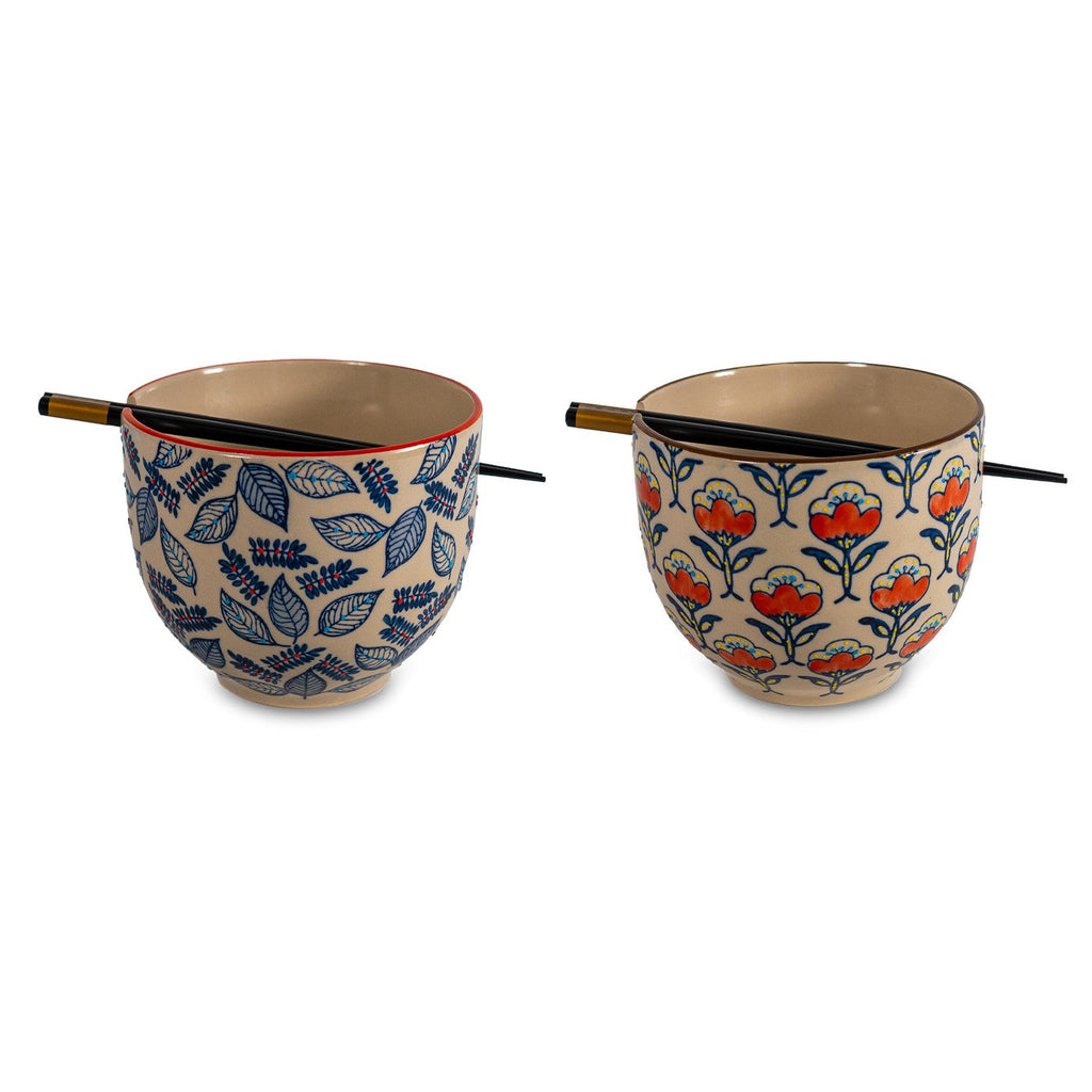 Pechino - Set 2 Bols Ramen, 2 Jeux De Baguettes - Céramique - 800ml