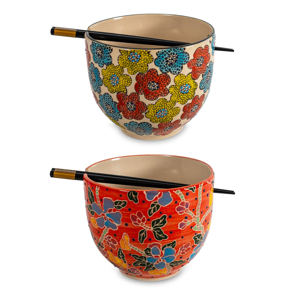 Pechino - Set 2 Bols Ramen, 2 Jeux De Baguettes - Céramique - 800ml