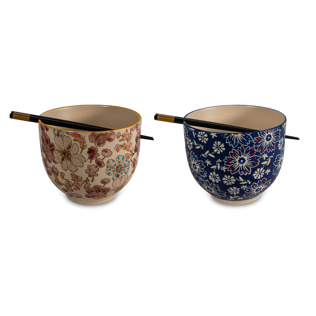 Pechino - Set 2 Bols Ramen, 2 Jeux De Baguettes - Céramique - 800ml