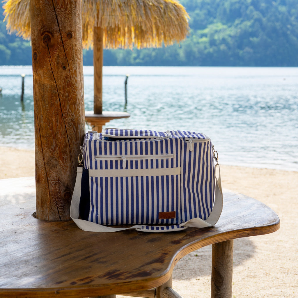 Austin - Sac Isotherme Rayé Avec Poche Pour Bouteille - Bleue - Textile