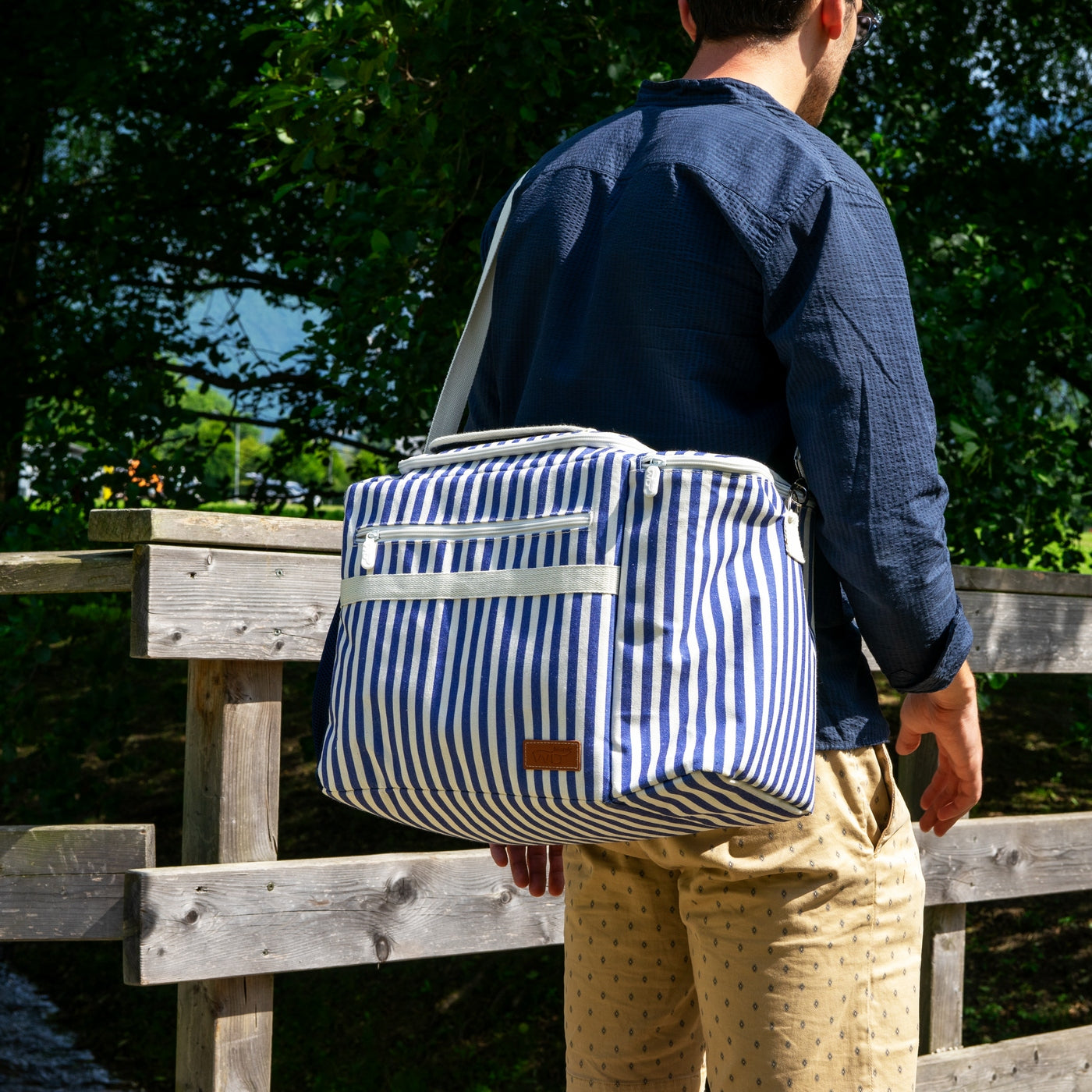 Austin - Sac Isotherme Rayé Avec Poche Pour Bouteille - Bleue - Textile
