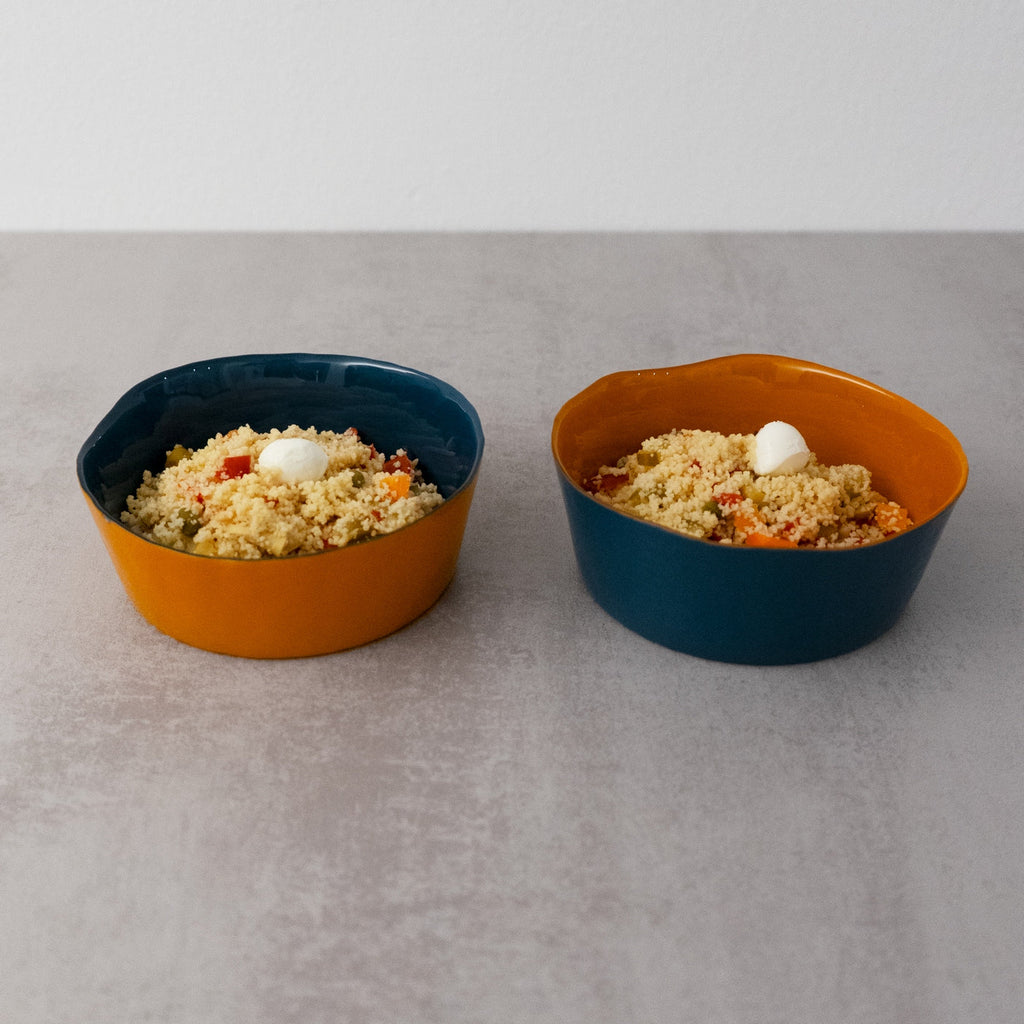 Balat - Set De 2 Bols - Orange Et Marine - Verre Borosilicate - 500ml