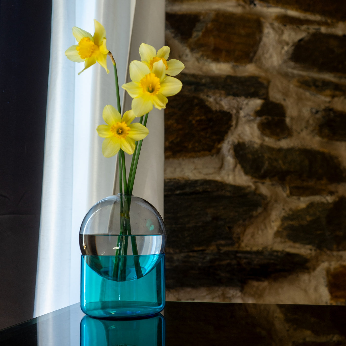Olimpia - Vase En Verre Coloré, ⌀, Hauteur - Gris Et Bleu - Verre Borosilicate