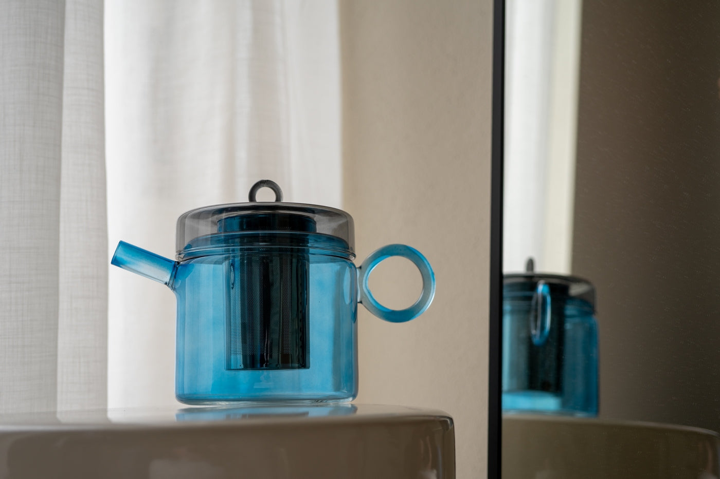 Olimpia - Théière Avec Poignée Colorée - Bleu Et Gris - Verre Borosilicate - 1,2L