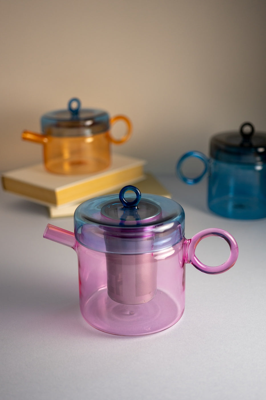 Olimpia - Théière Avec Poignée Colorée - Rose Et Bleu - Verre Borosilicate - 1,2L