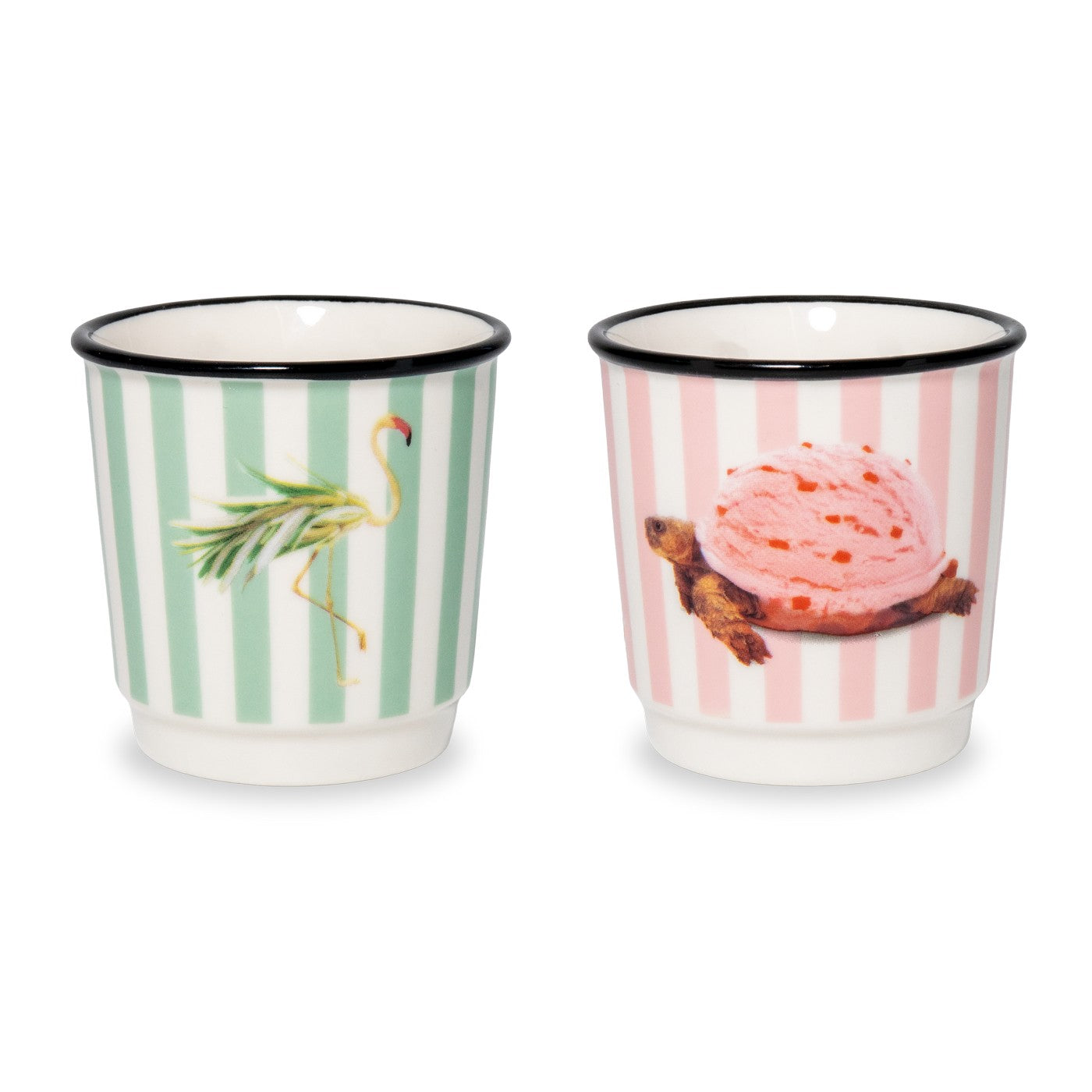 Mykonos - Set De 2 Verres À Café Flamant Rose Et Tortue - Céramique - 100ml