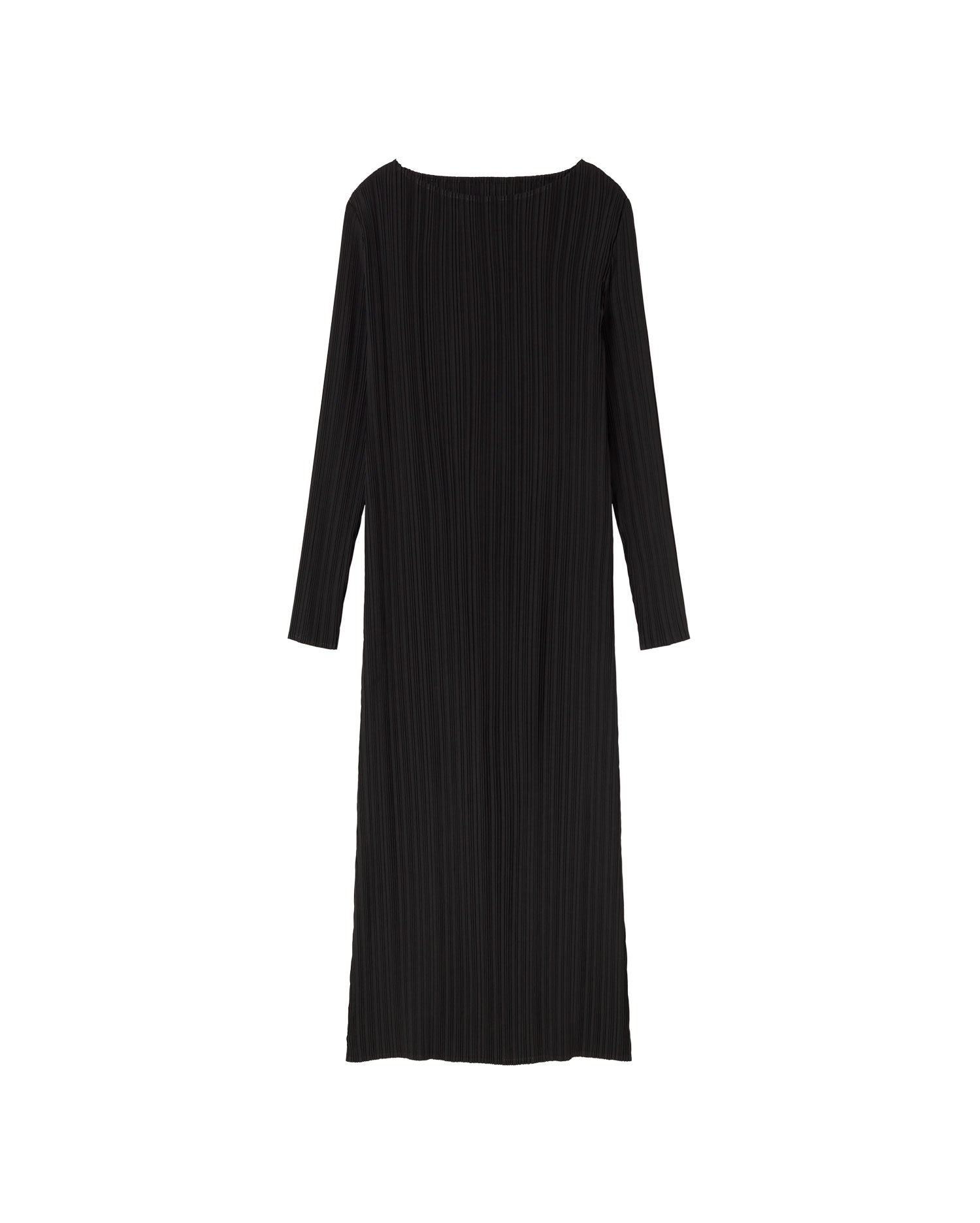 Vestido negro plisado Myrtle sostenible  - silueta 1