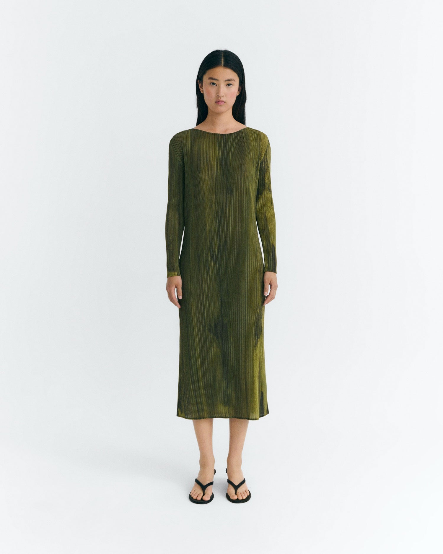 Vestido midi plisado verde Myrtle sostenible - 1