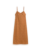 Vestido largo lunares marrón Dina sostenible silueta - 1