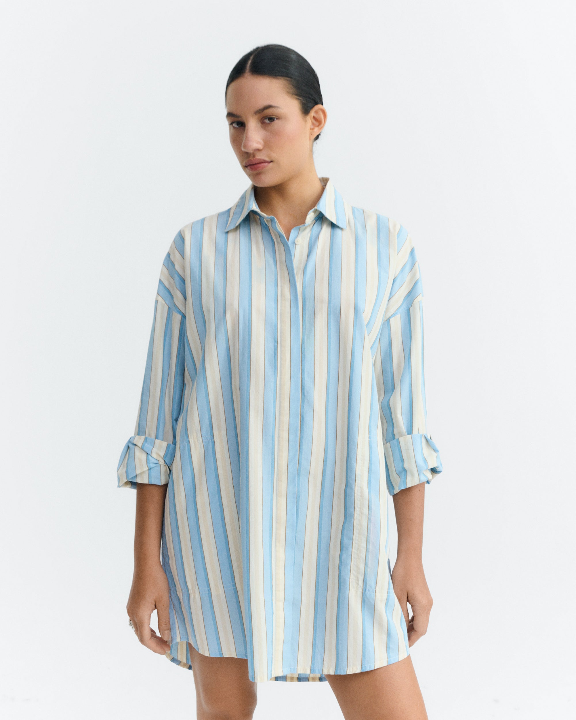 Vestido camisero corto rayas Aurel sostenible - 5