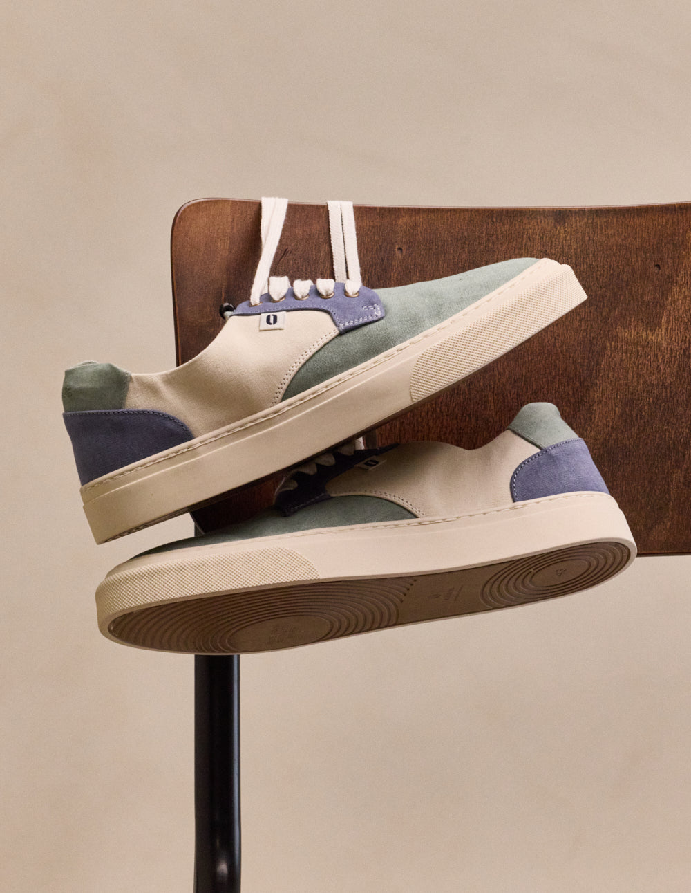 Baskets basses Alexandre - Toile vert bleu pétrole écru