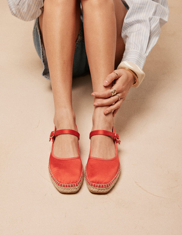 Espadrilles Bebi - Satin Rouge - Femme