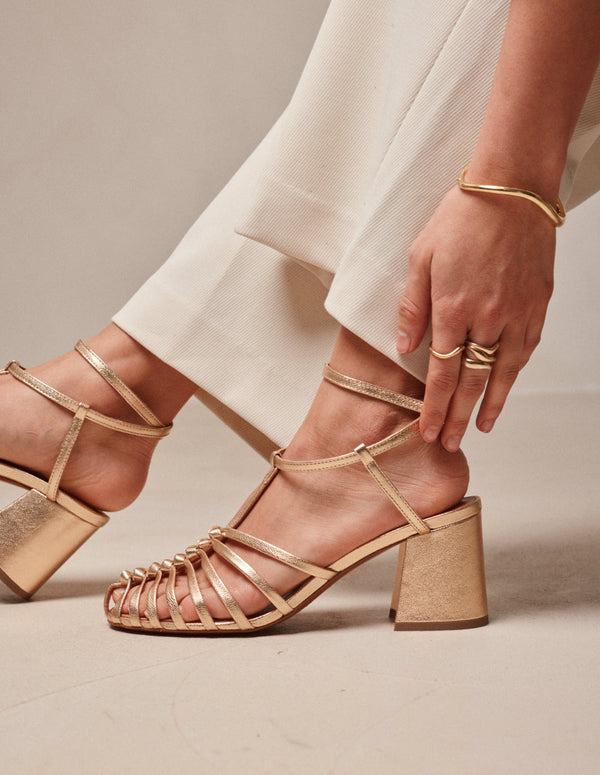 Sandales À Talons Ciana - Cuir Doré - Femme