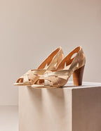 Sandales À Talons Clémentine H - Cuir Et Suède Champagne Beige
